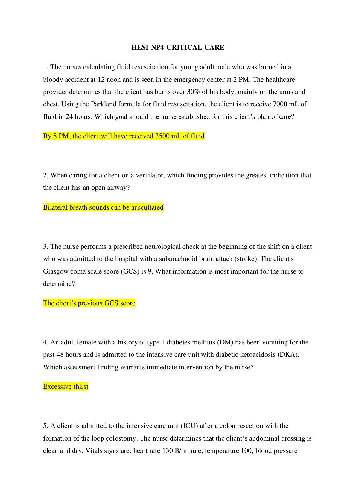 Preview image for HESI NP4 Critical Care FINAL questions with Correct Answers 2021/2022